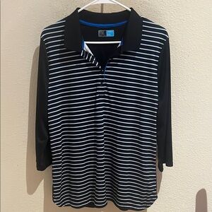 PGA Tour Ladies Black and White Striped Polo Shirt